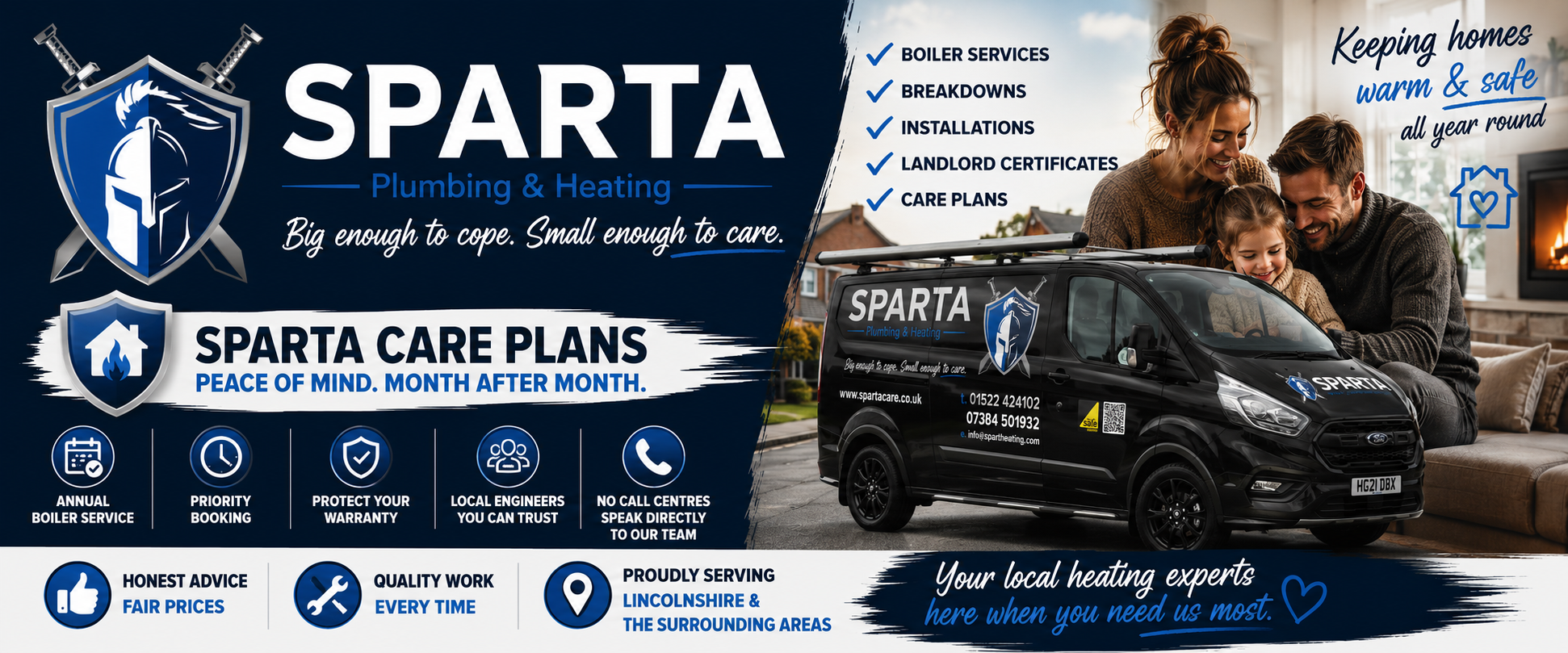 Sparta Plumbing & Heating — boiler services, breakdowns, installations, landlord certificates and care plans across Lincolnshire